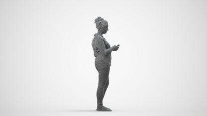 3D scanned woman standing casual, photorealistic archviz people for Enscape and SketchUp, wireframe side view