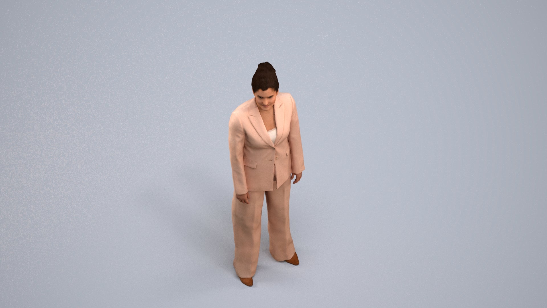 3D scanned woman standing business, photorealistic archviz people for Enscape and SketchUp, back view render