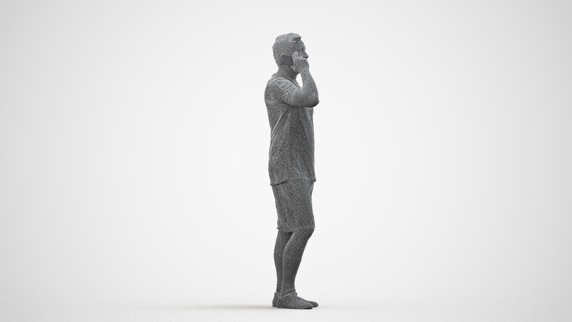 3D scanned man sport, photorealistic archviz people for Enscape and SketchUp, wireframe side view