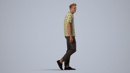 realistic 3D human man casual walking, archviz people FBX OBJ for Blender, side view render
