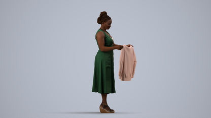 3D scanned woman standing casual, photorealistic archviz people for Enscape and SketchUp, side view render