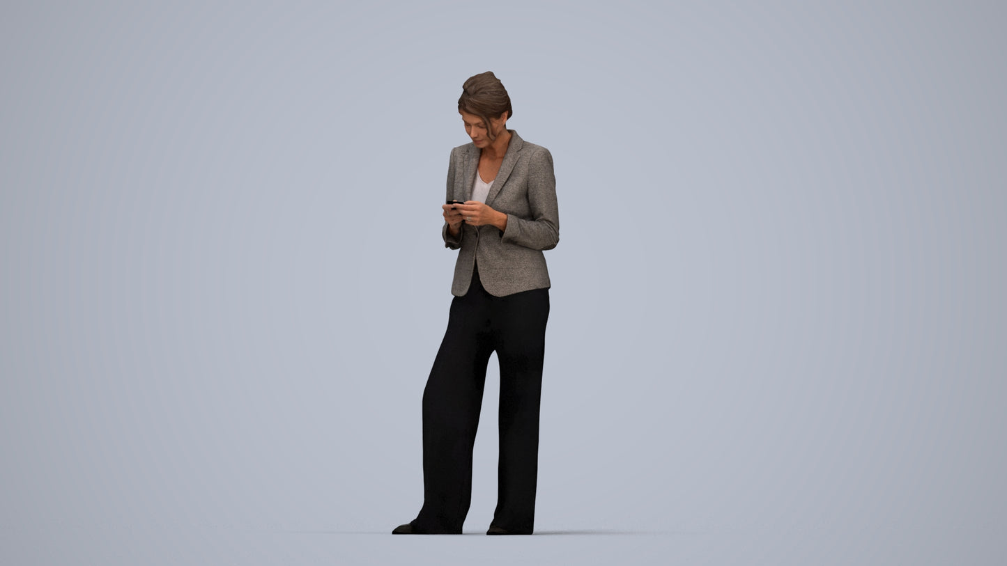 realistic 3D woman business, scanned archviz people for Blender and 3ds Max, top-down view render