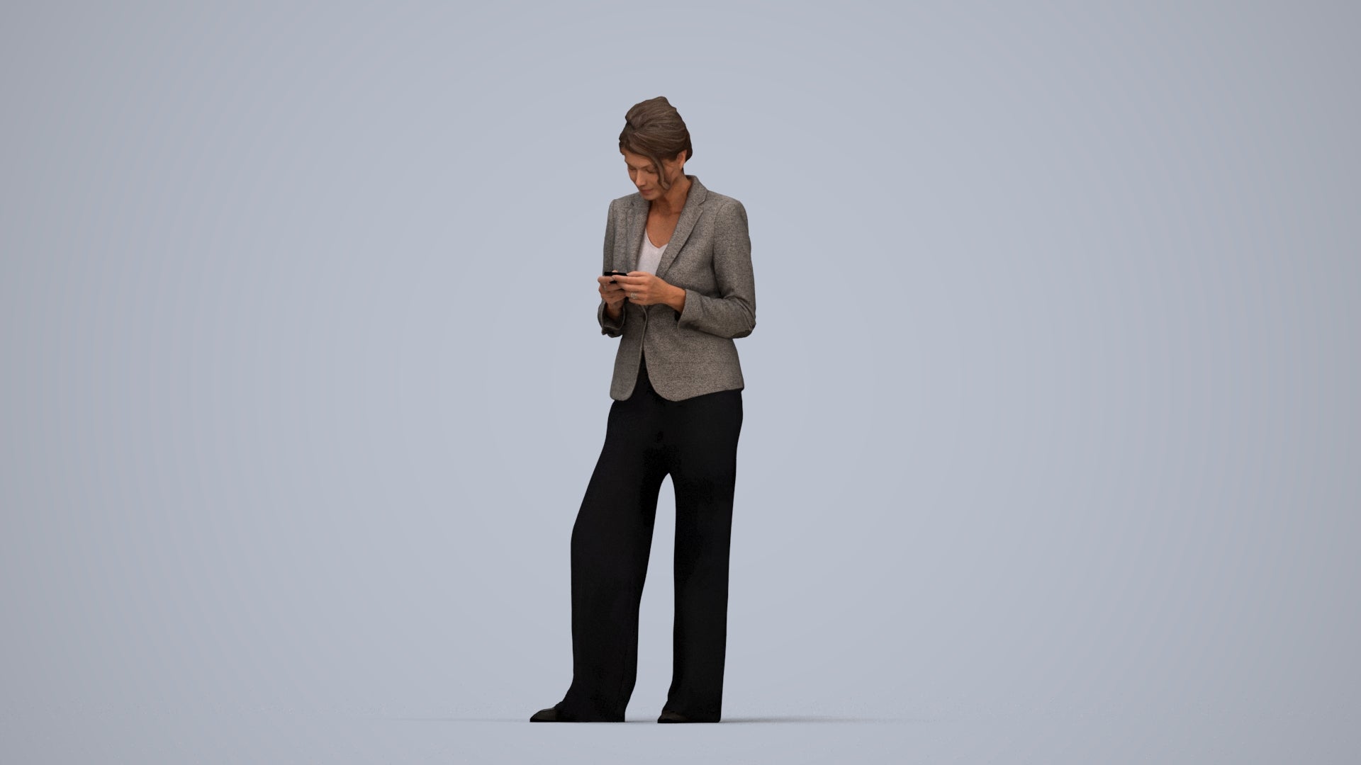 realistic 3D woman business, scanned archviz people for Blender and 3ds Max, top-down view render