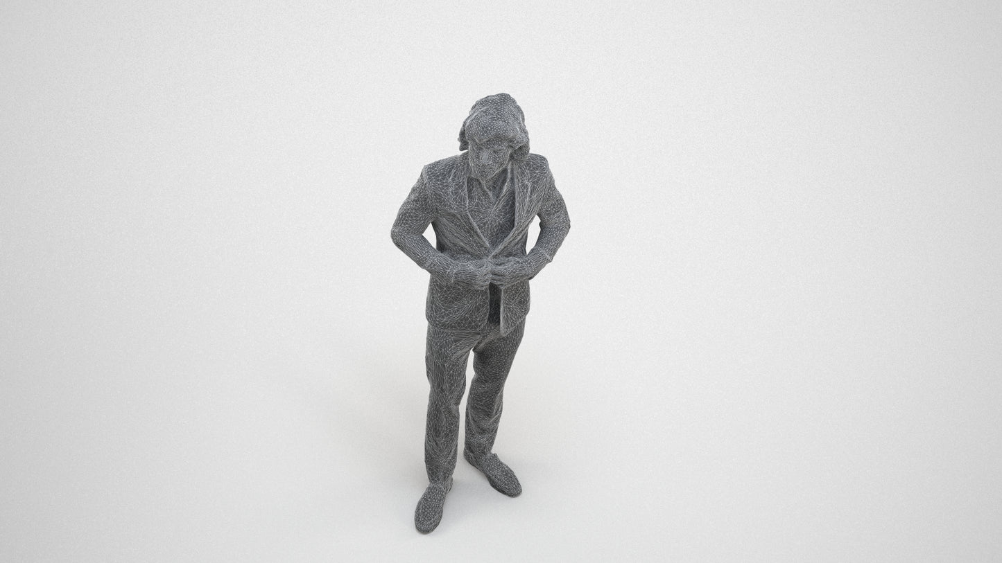 photogrammetry 3D man business, realistic human model archviz FBX, wireframe three-quarter view