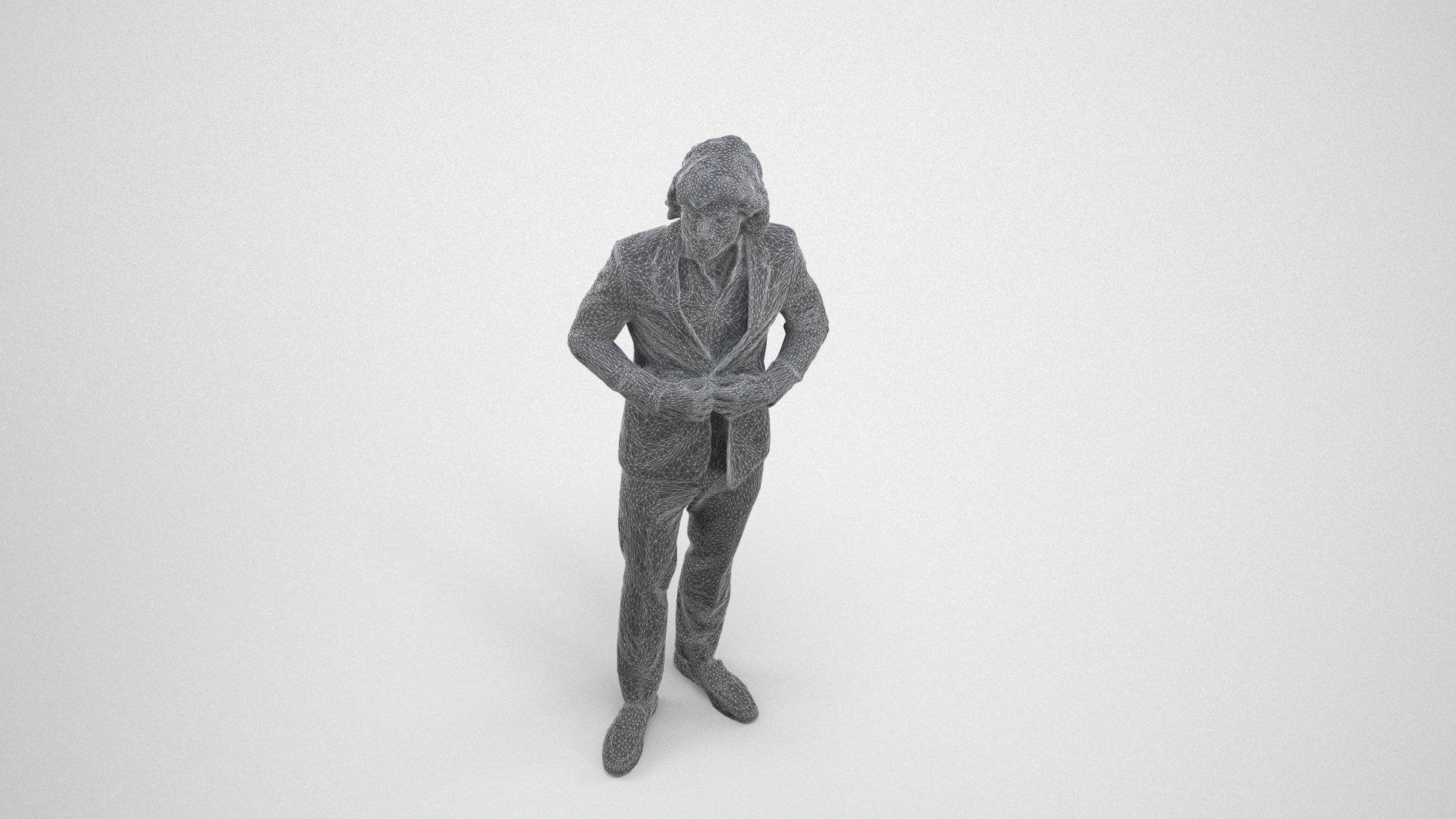 photogrammetry 3D man business, realistic human model archviz FBX, wireframe three-quarter view
