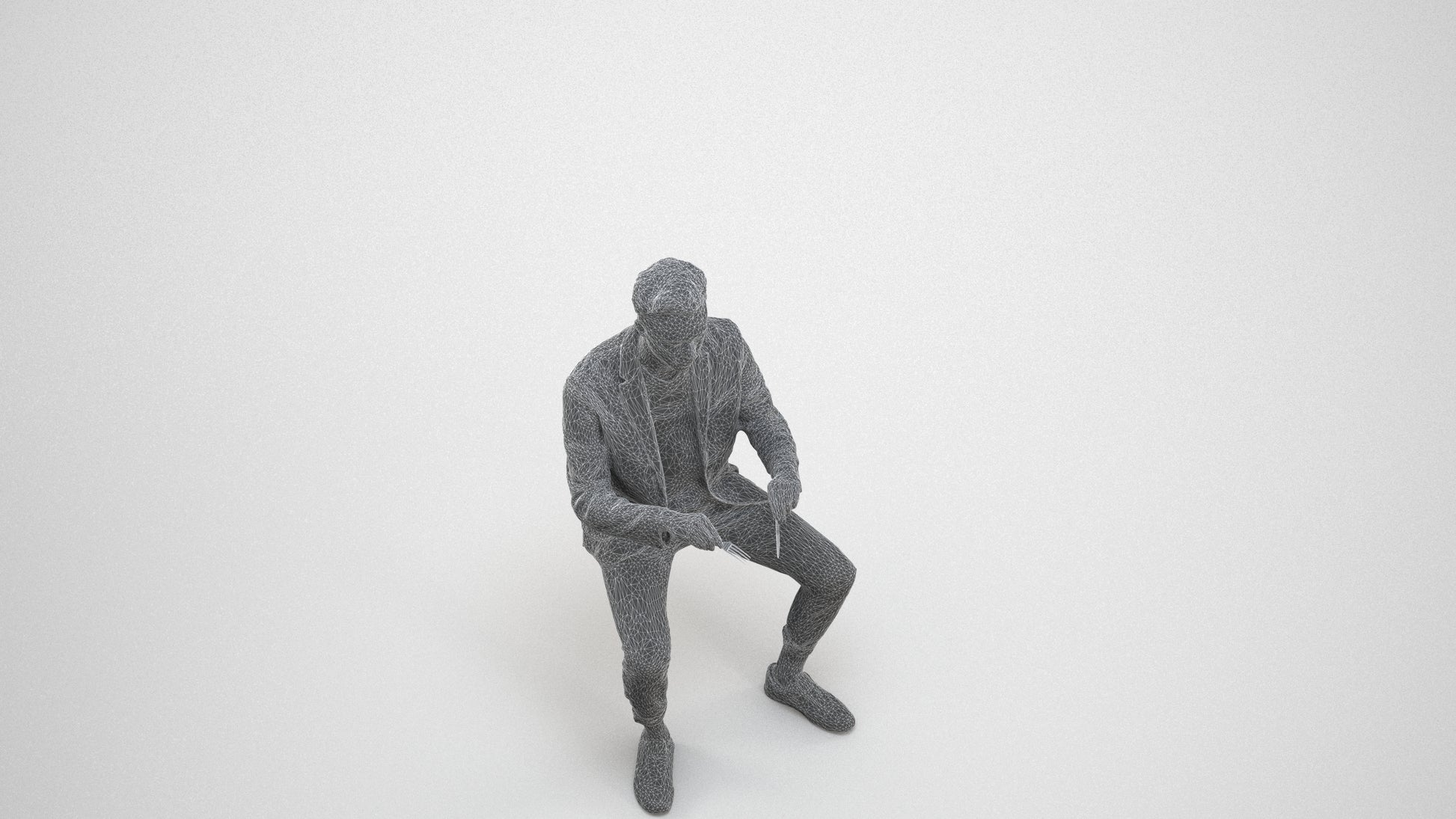 photogrammetry 3D man business, realistic human model archviz FBX, wireframe three-quarter view
