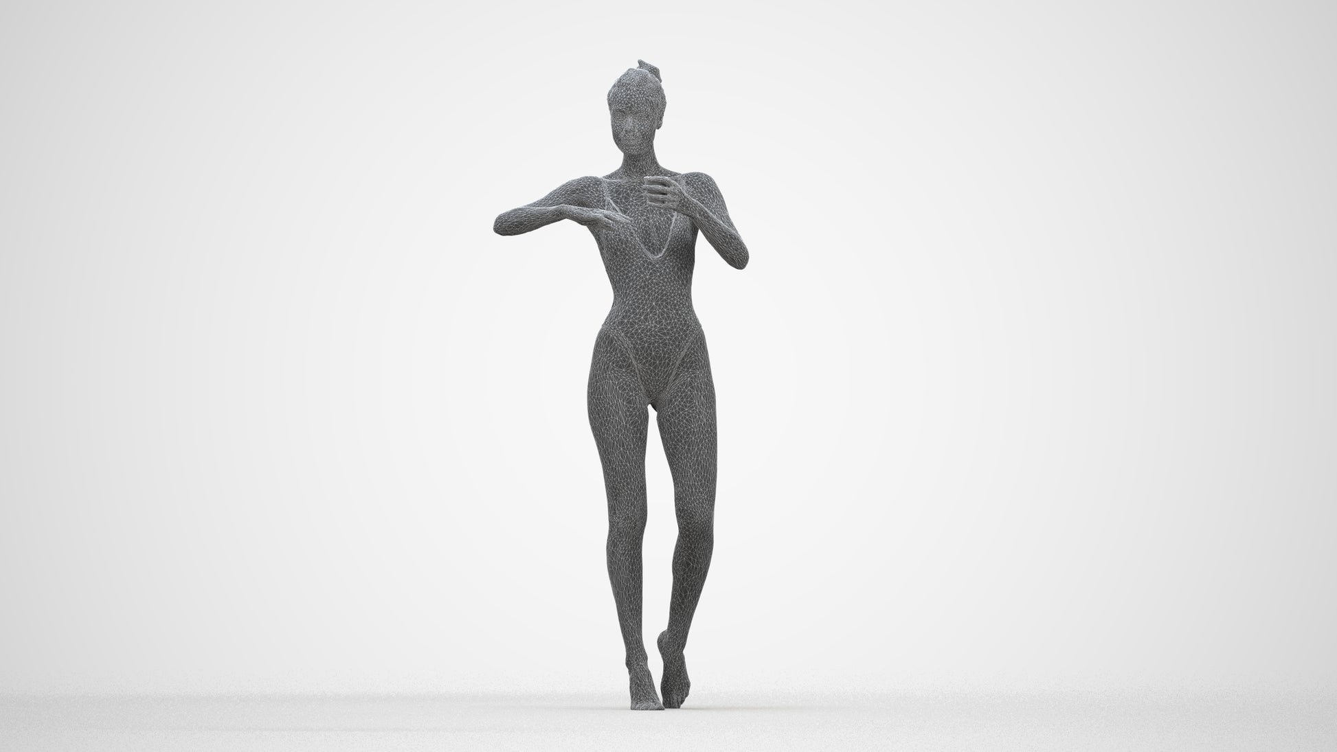 3D people model woman pool, scanned human for 3ds Max rendering, wireframe back view