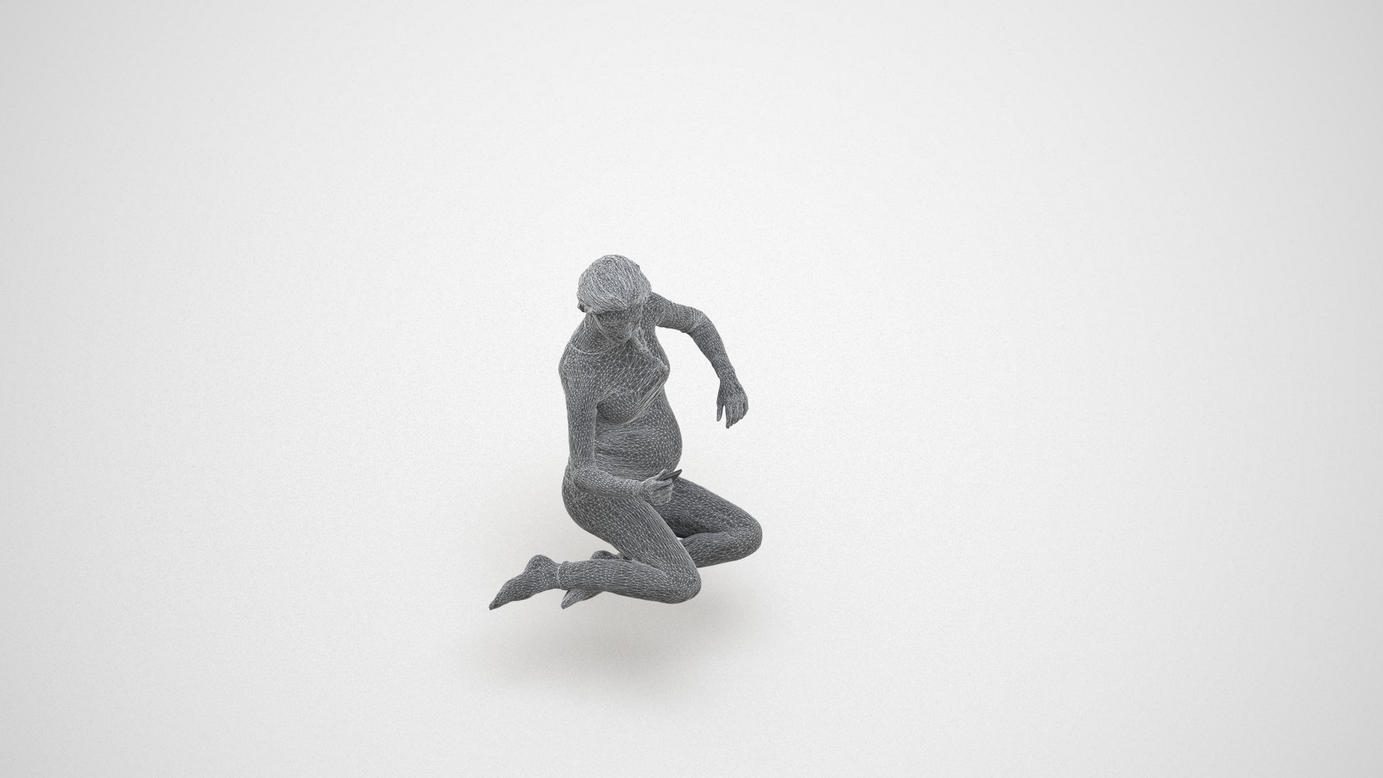 photogrammetry 3D woman casual sitting, realistic human model archviz FBX, wireframe three-quarter view