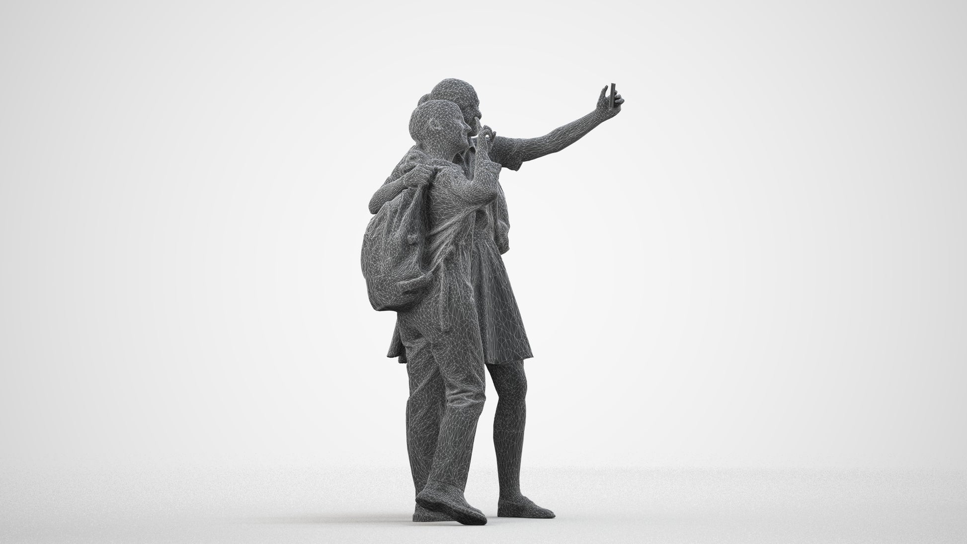 scanned 3D girl kids, photogrammetry people for Enscape and V-Ray, wireframe side view