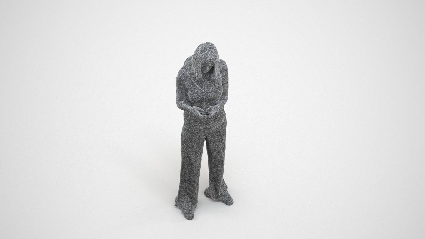 photogrammetry 3D woman casual standing, realistic human model archviz FBX, wireframe three-quarter view