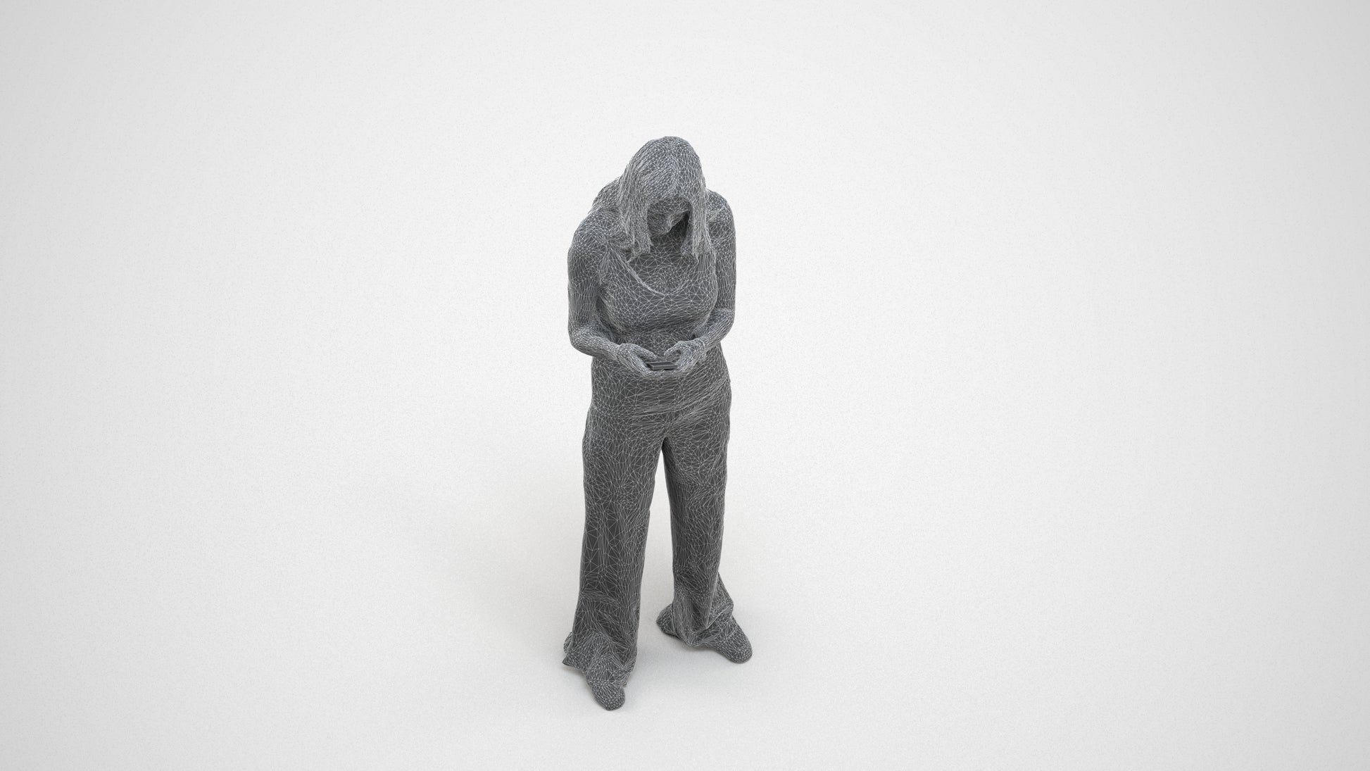photogrammetry 3D woman casual standing, realistic human model archviz FBX, wireframe three-quarter view