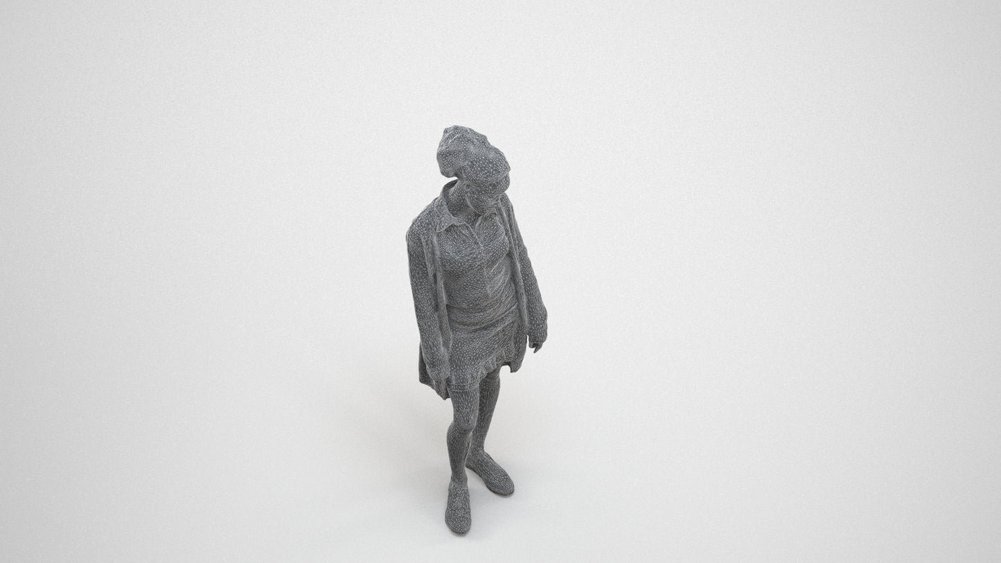 realistic 3D people woman casual standing, render-ready for V-Ray and Corona, FBX OBJ, wireframe three-quarter view