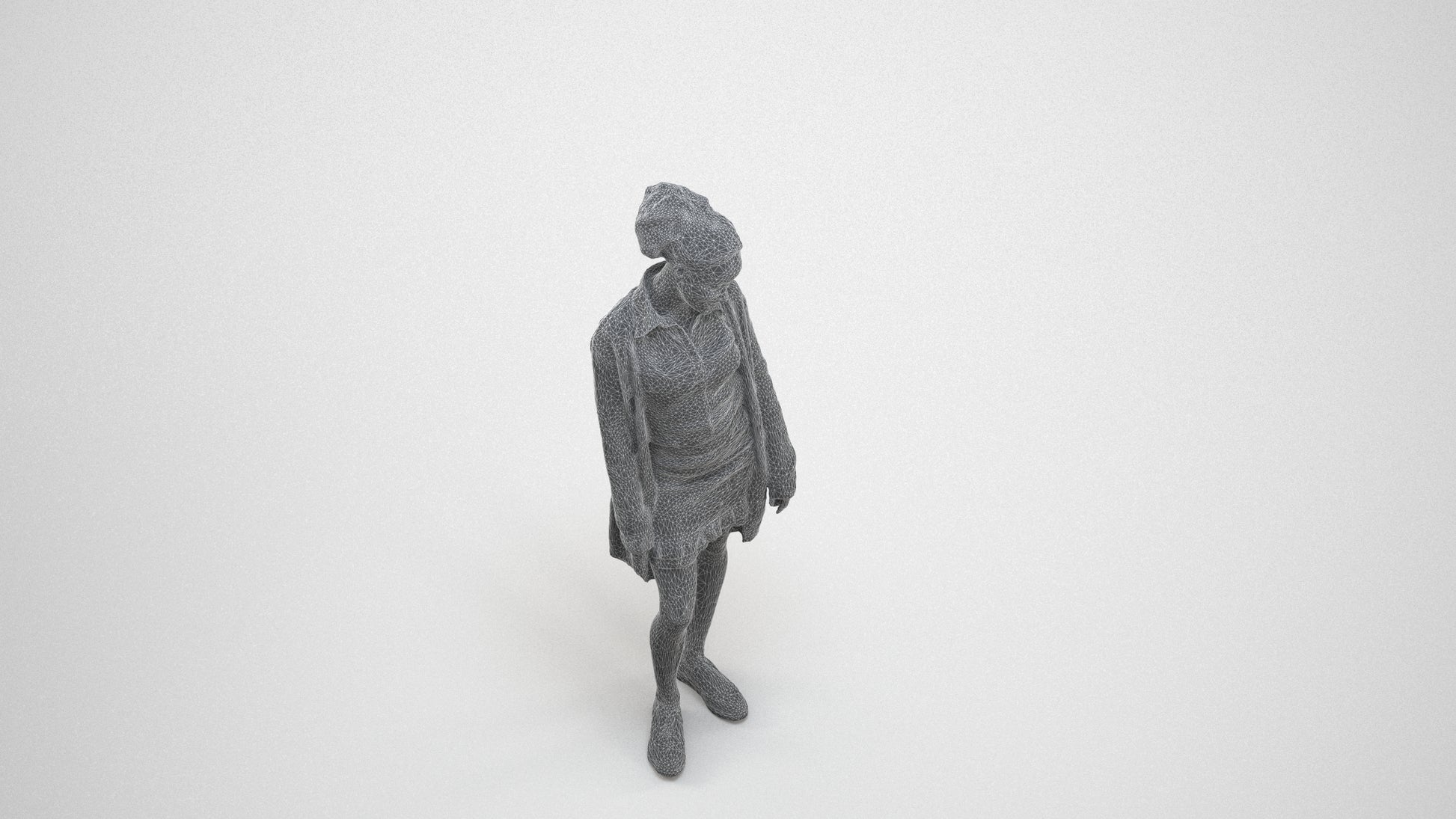realistic 3D people woman casual standing, render-ready for V-Ray and Corona, FBX OBJ, wireframe three-quarter view