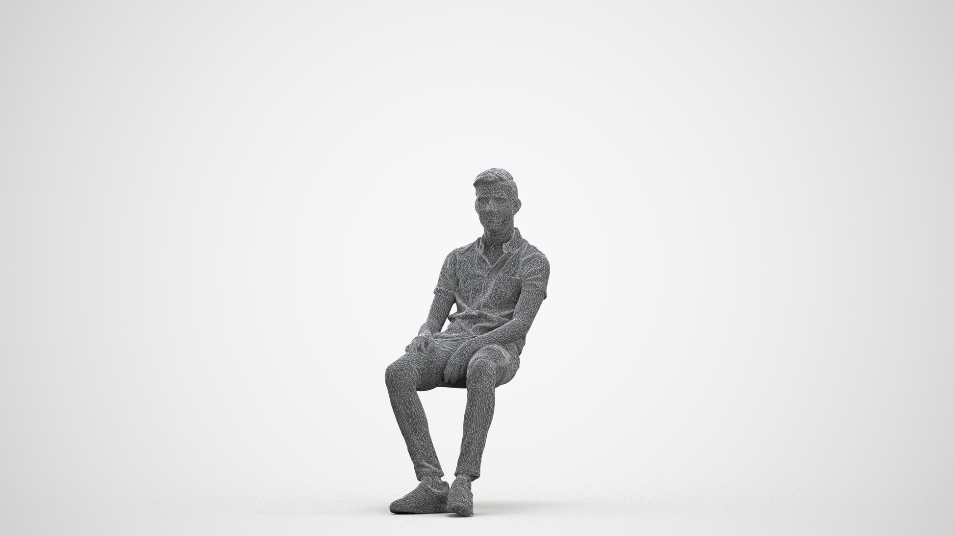 3D scanned man sitting casual, photorealistic archviz people for Enscape and SketchUp, three-quarter front view render