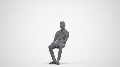 3D scanned man sitting casual, photorealistic archviz people for Enscape and SketchUp, three-quarter front view render