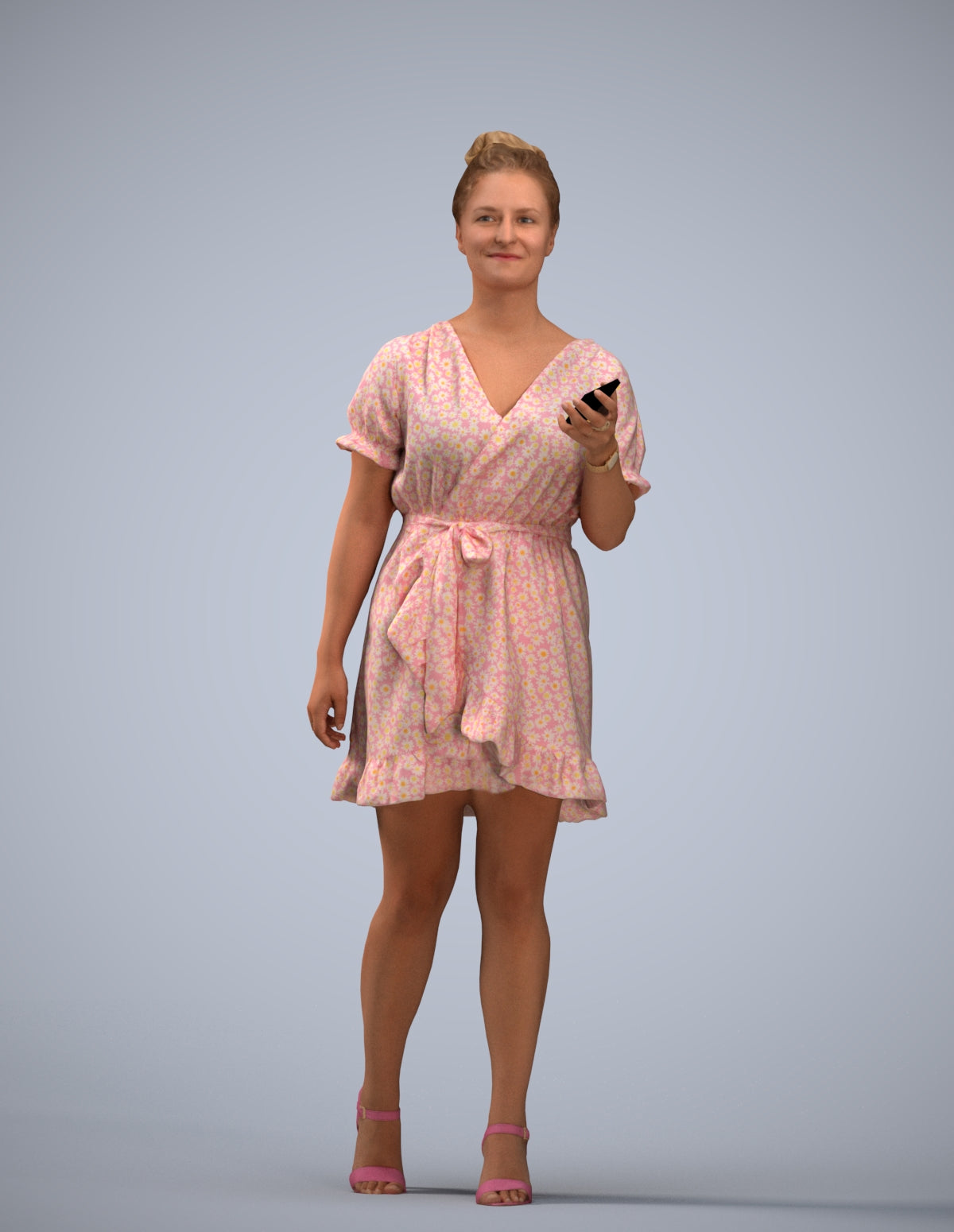 3D people model woman casual walking, scanned human for 3ds Max rendering