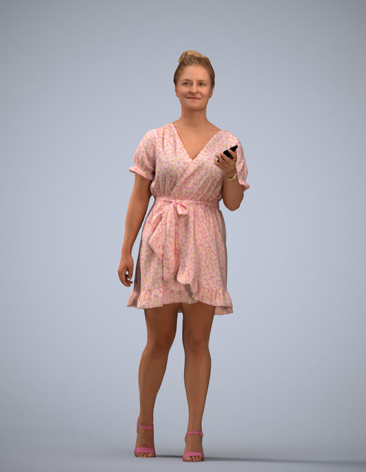3D people model woman casual walking, scanned human for 3ds Max rendering