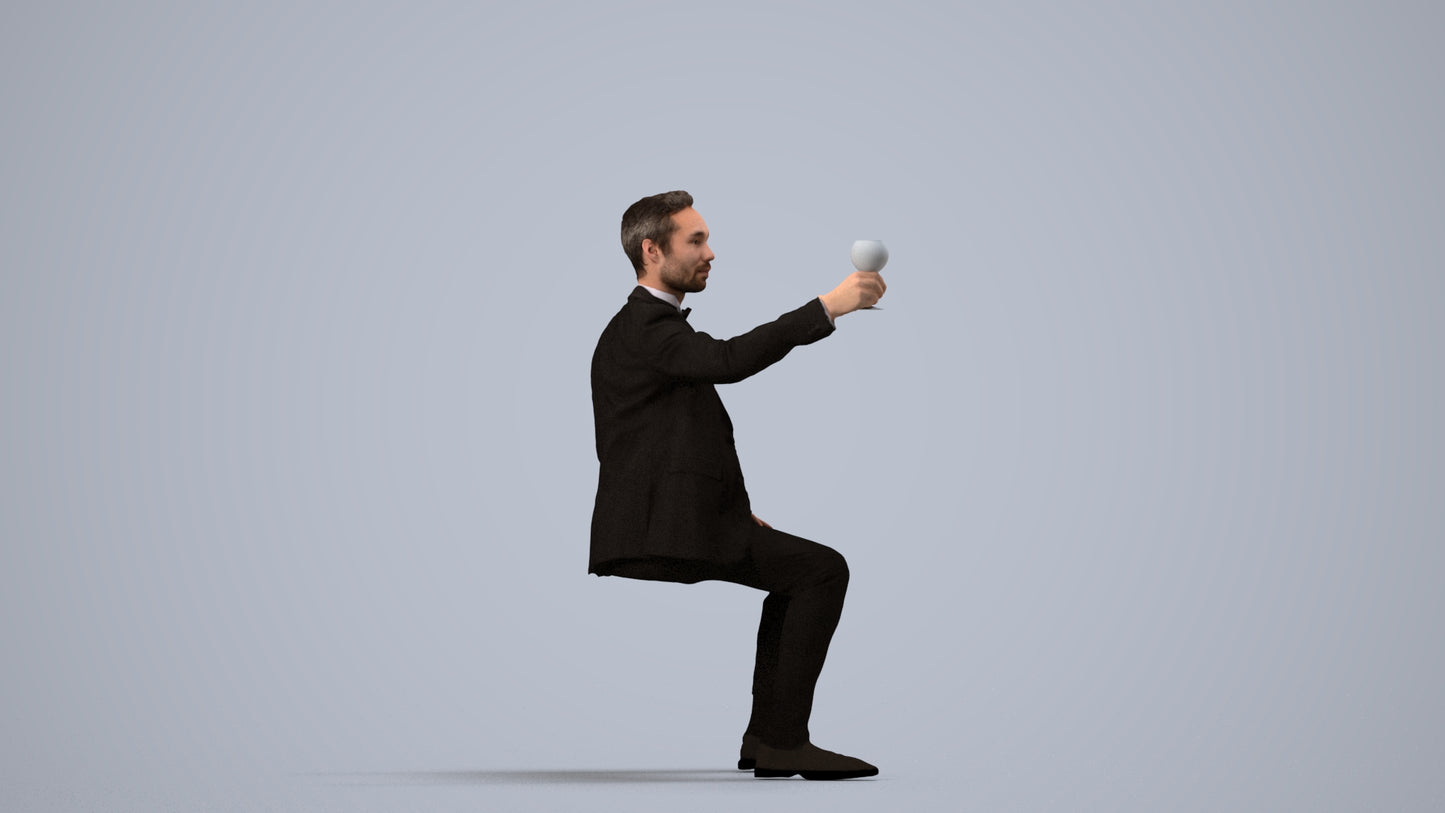 realistic 3D man formal formalaffairs, scanned archviz people for Blender and 3ds Max, side view render