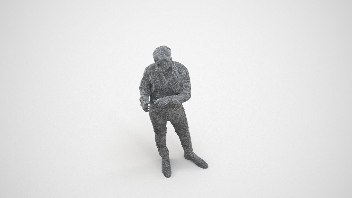 realistic 3D people man business standing, render-ready for V-Ray and Corona, FBX OBJ, wireframe three-quarter view