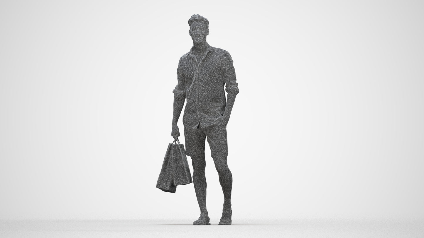 realistic 3D people man casual shopping, render-ready for V-Ray and Corona, FBX OBJ, wireframe back view
