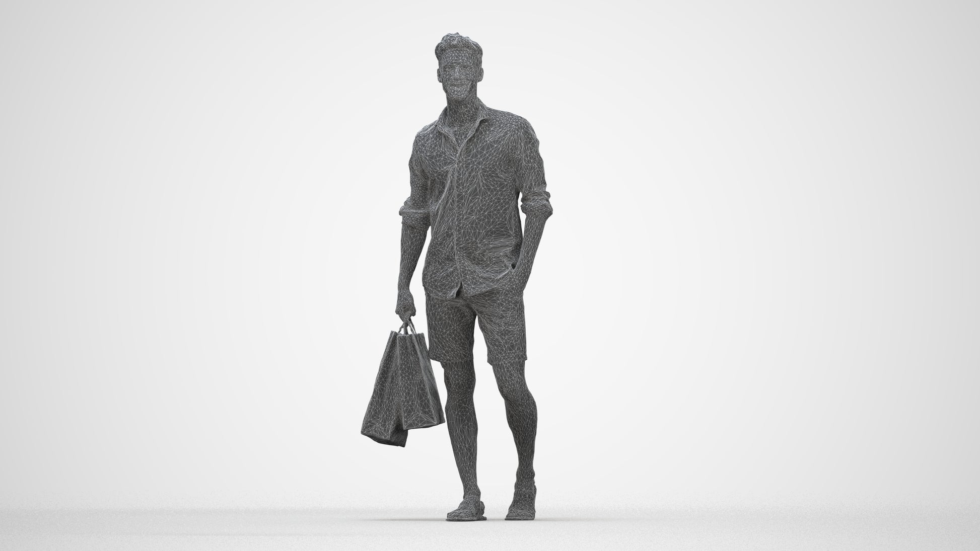 realistic 3D people man casual shopping, render-ready for V-Ray and Corona, FBX OBJ, wireframe back view