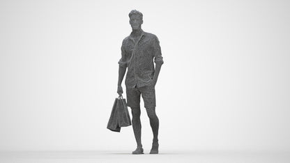 realistic 3D people man casual shopping, render-ready for V-Ray and Corona, FBX OBJ, wireframe back view