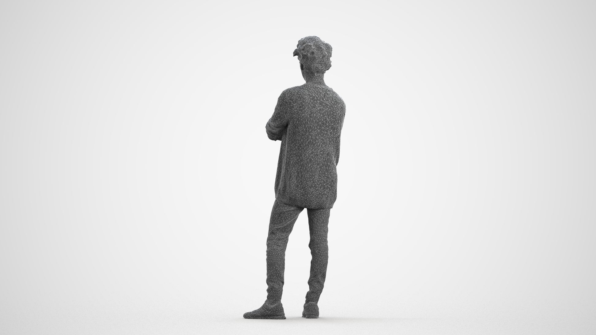 photogrammetry 3D man casual standing, realistic human model archviz FBX, wireframe front view
