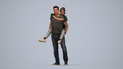3D scanned girl kids casual, photorealistic archviz people for Enscape and SketchUp, top-down view render