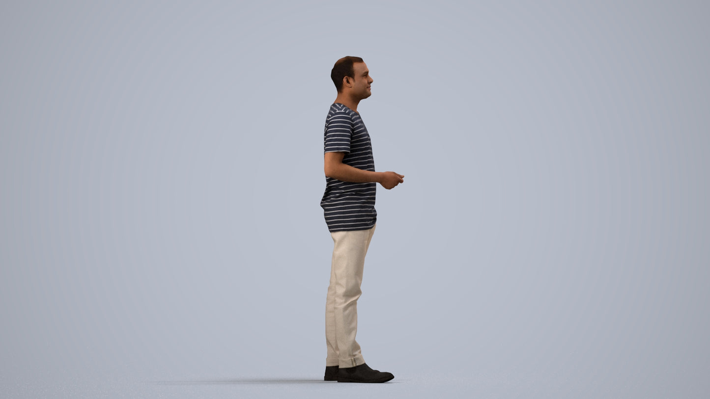 3D scanned man standing casual, photorealistic archviz people for Enscape and SketchUp, side view render
