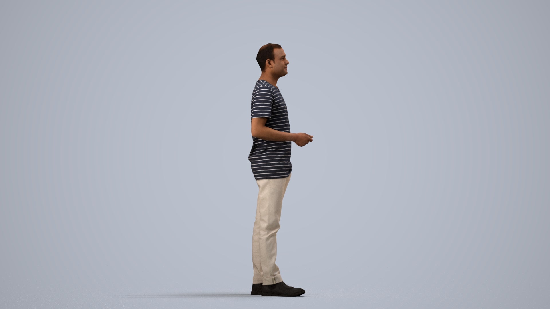 3D scanned man standing casual, photorealistic archviz people for Enscape and SketchUp, side view render