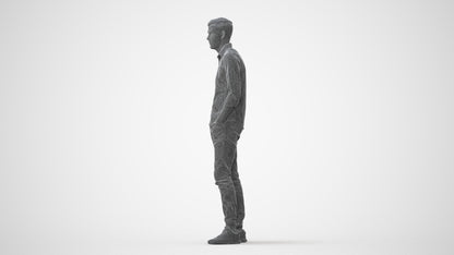 scanned 3D man casual standing, photogrammetry people for Enscape and V-Ray, square thumbnail