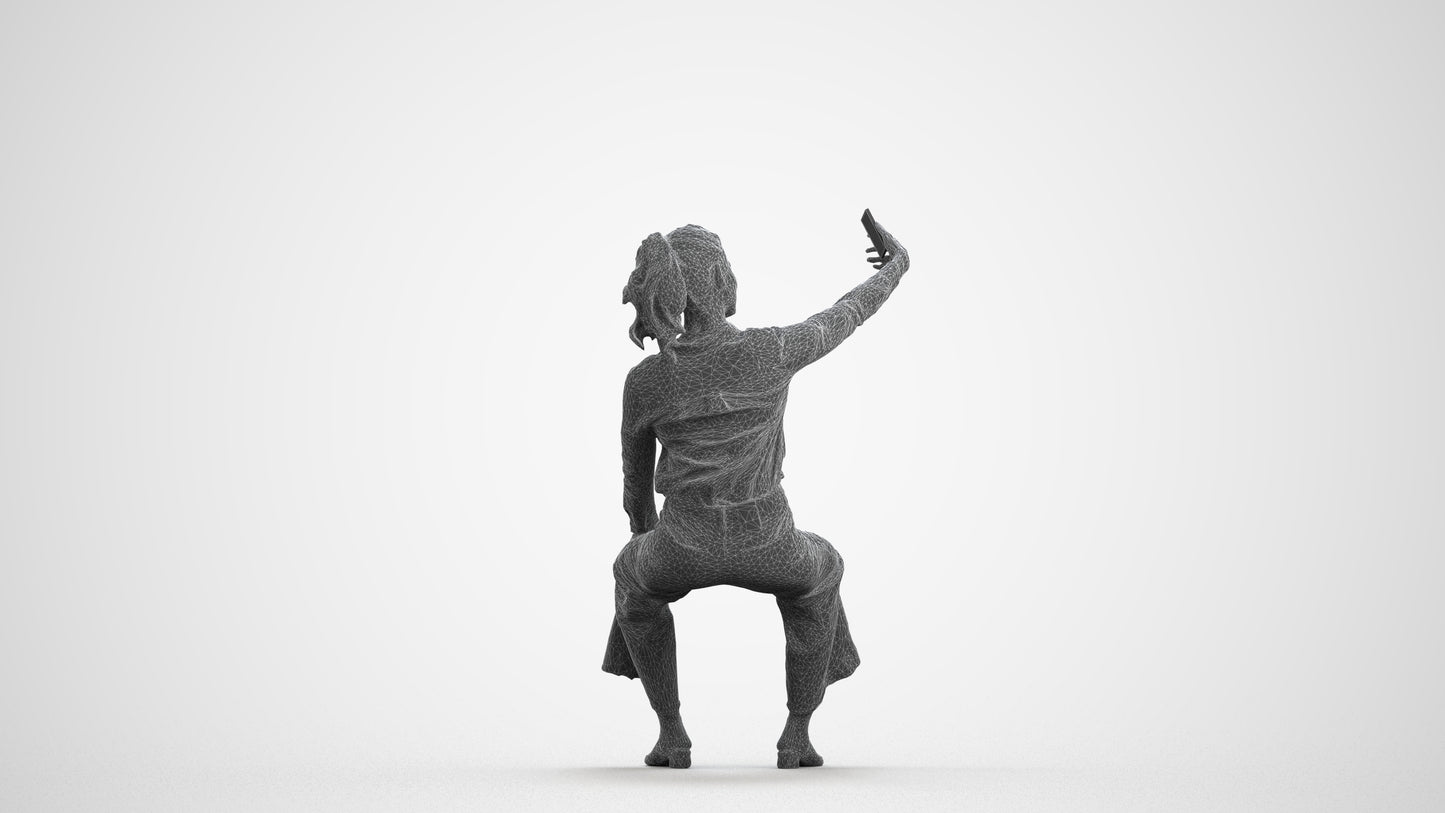 3D people model woman casual sitting, scanned human for 3ds Max rendering, wireframe front view