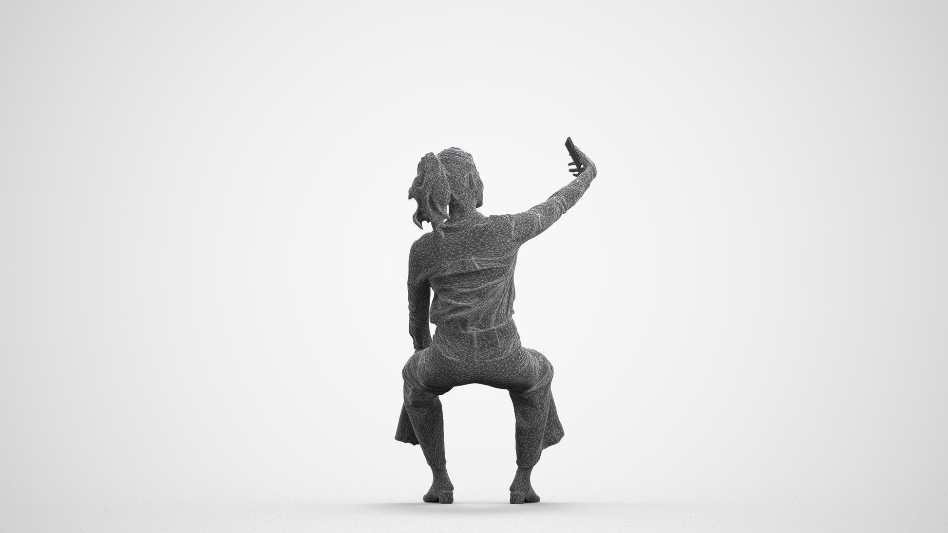3D people model woman casual sitting, scanned human for 3ds Max rendering, wireframe front view