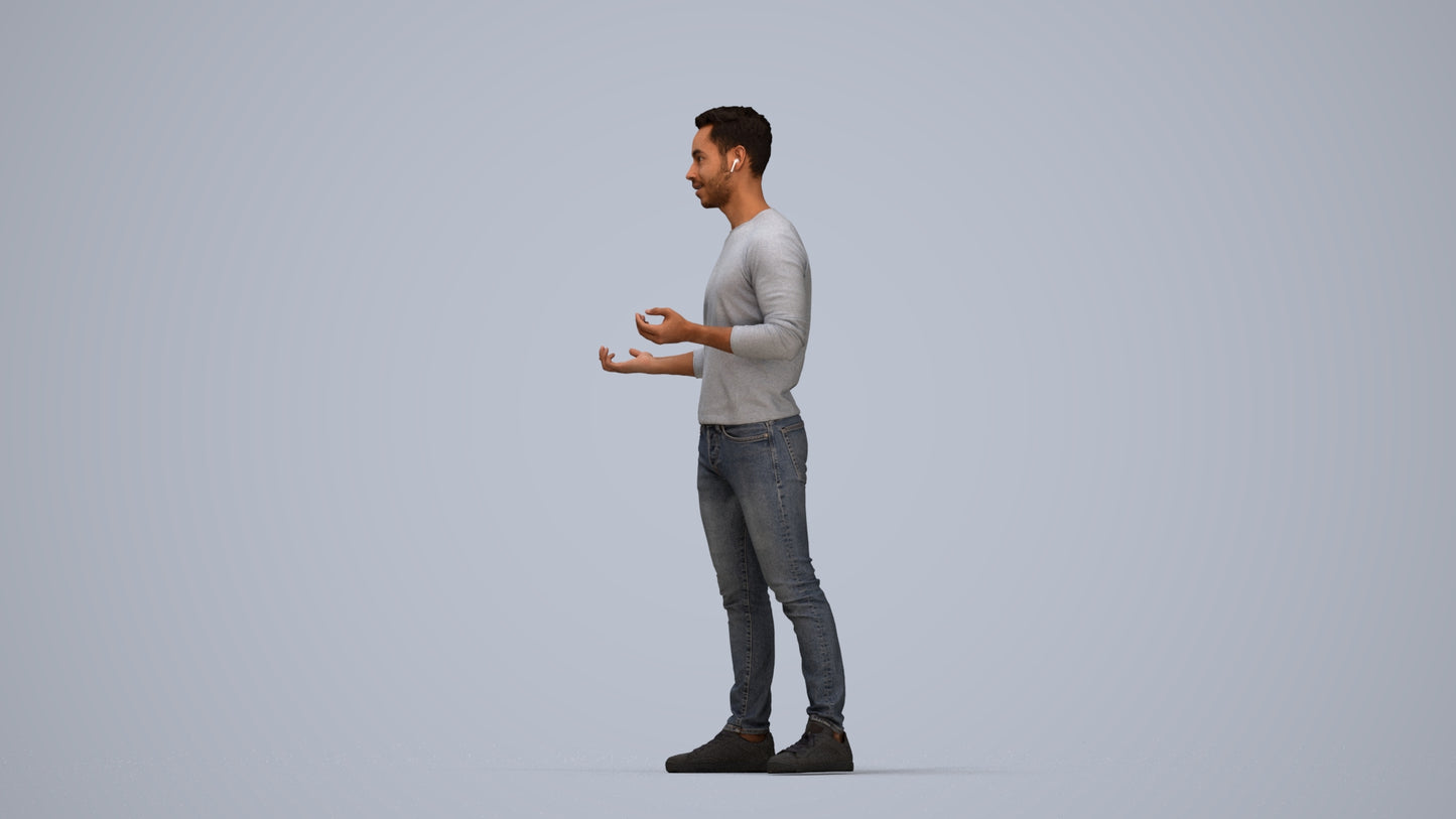 realistic 3D man casual standing, scanned archviz people for Blender and 3ds Max, top-down view render