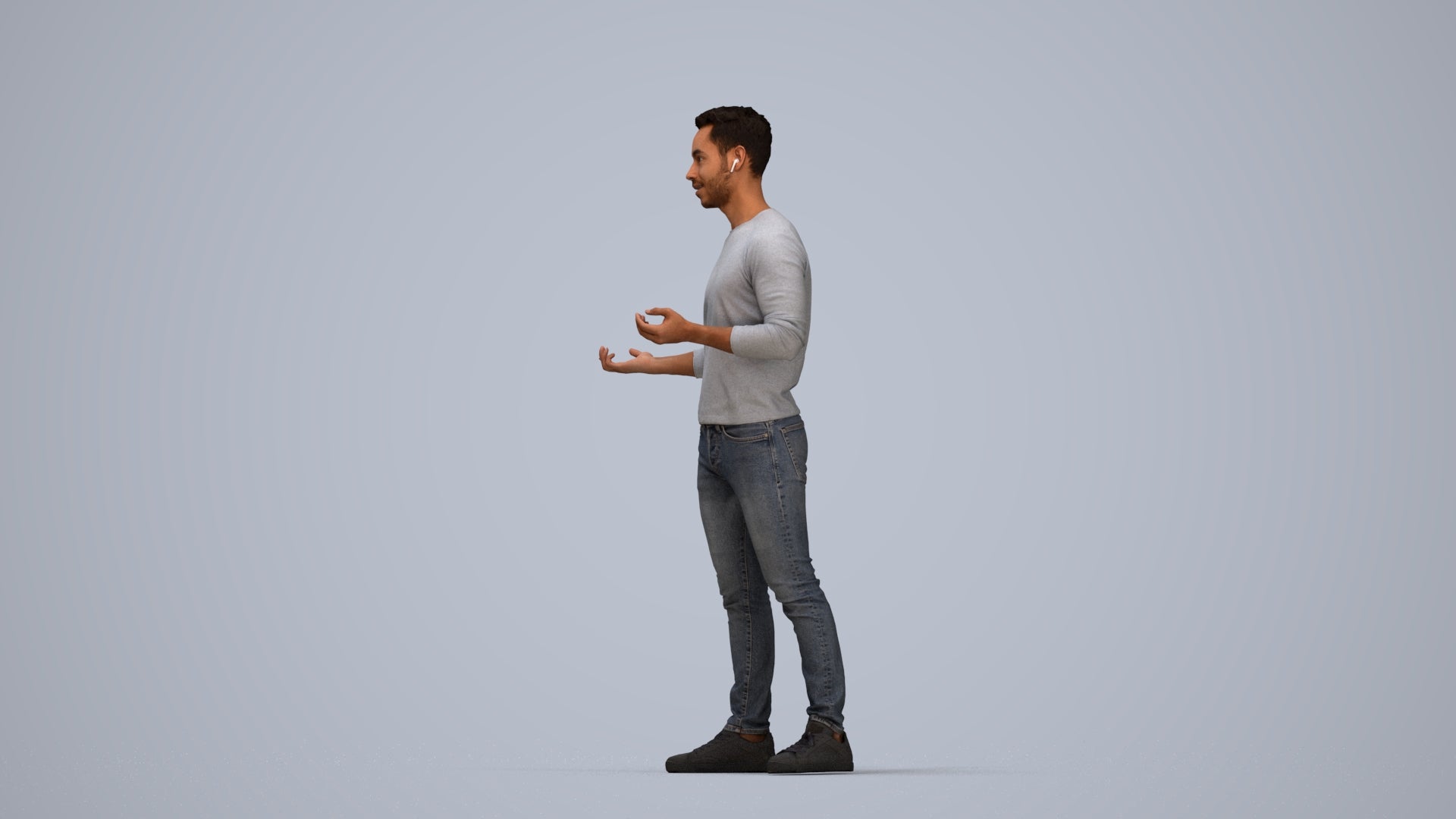 realistic 3D man casual standing, scanned archviz people for Blender and 3ds Max, top-down view render