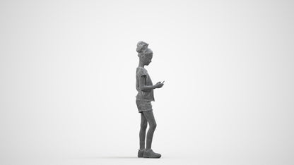 photogrammetry 3D girl casual kids, realistic human model archviz FBX, wireframe side view