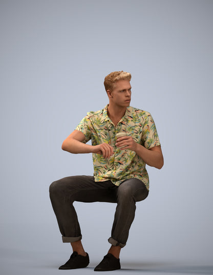 3D people model man casual sitting, scanned human for 3ds Max rendering