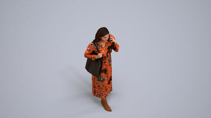 3D human model woman casual walking, photogrammetry scanned person for archviz, back view render