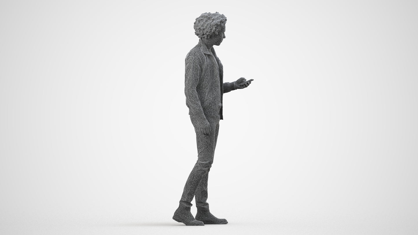 photogrammetry 3D man casual standing, realistic human model archviz FBX, wireframe side view