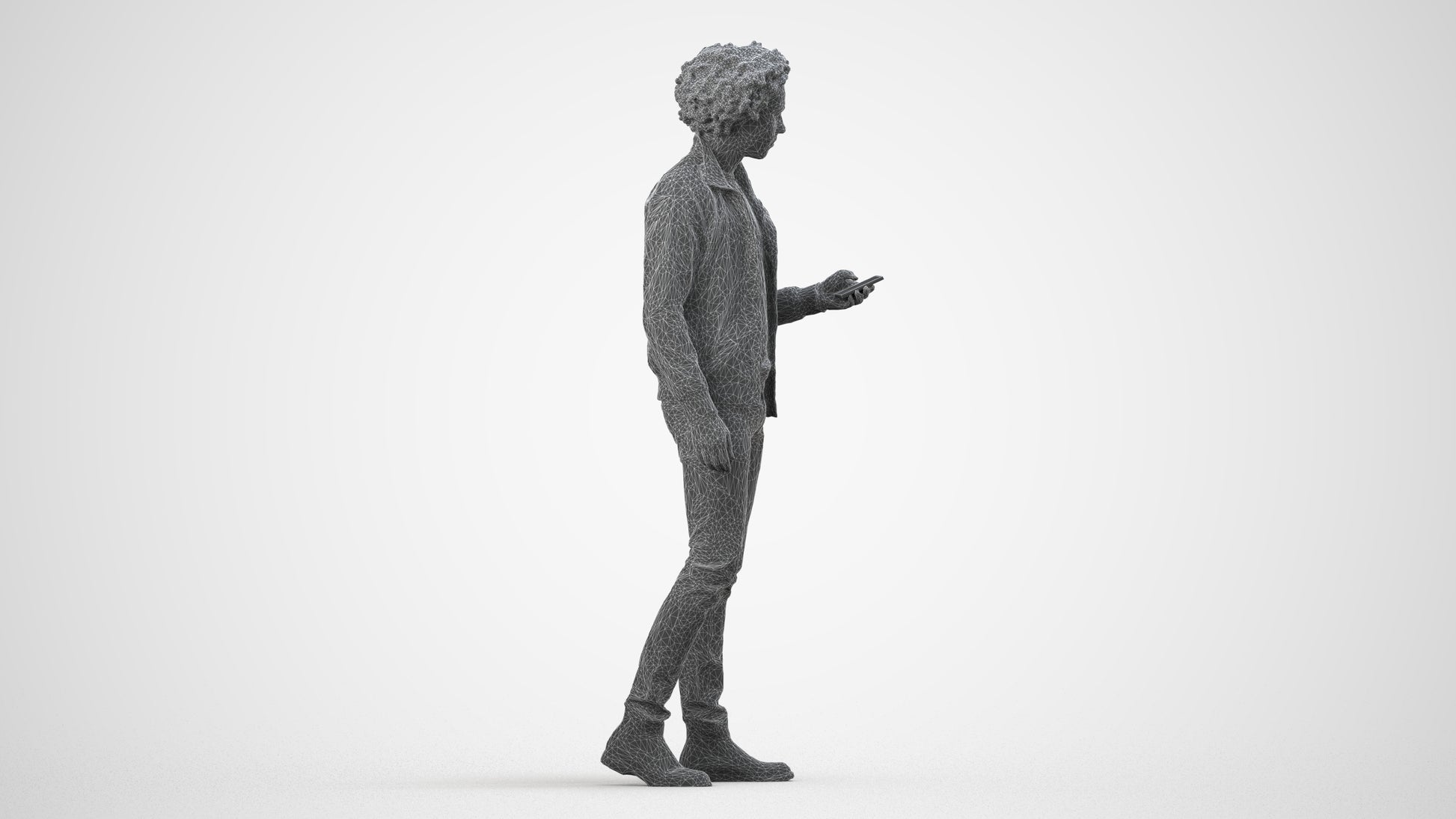 photogrammetry 3D man casual standing, realistic human model archviz FBX, wireframe side view