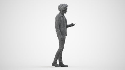 photogrammetry 3D man casual standing, realistic human model archviz FBX, wireframe side view