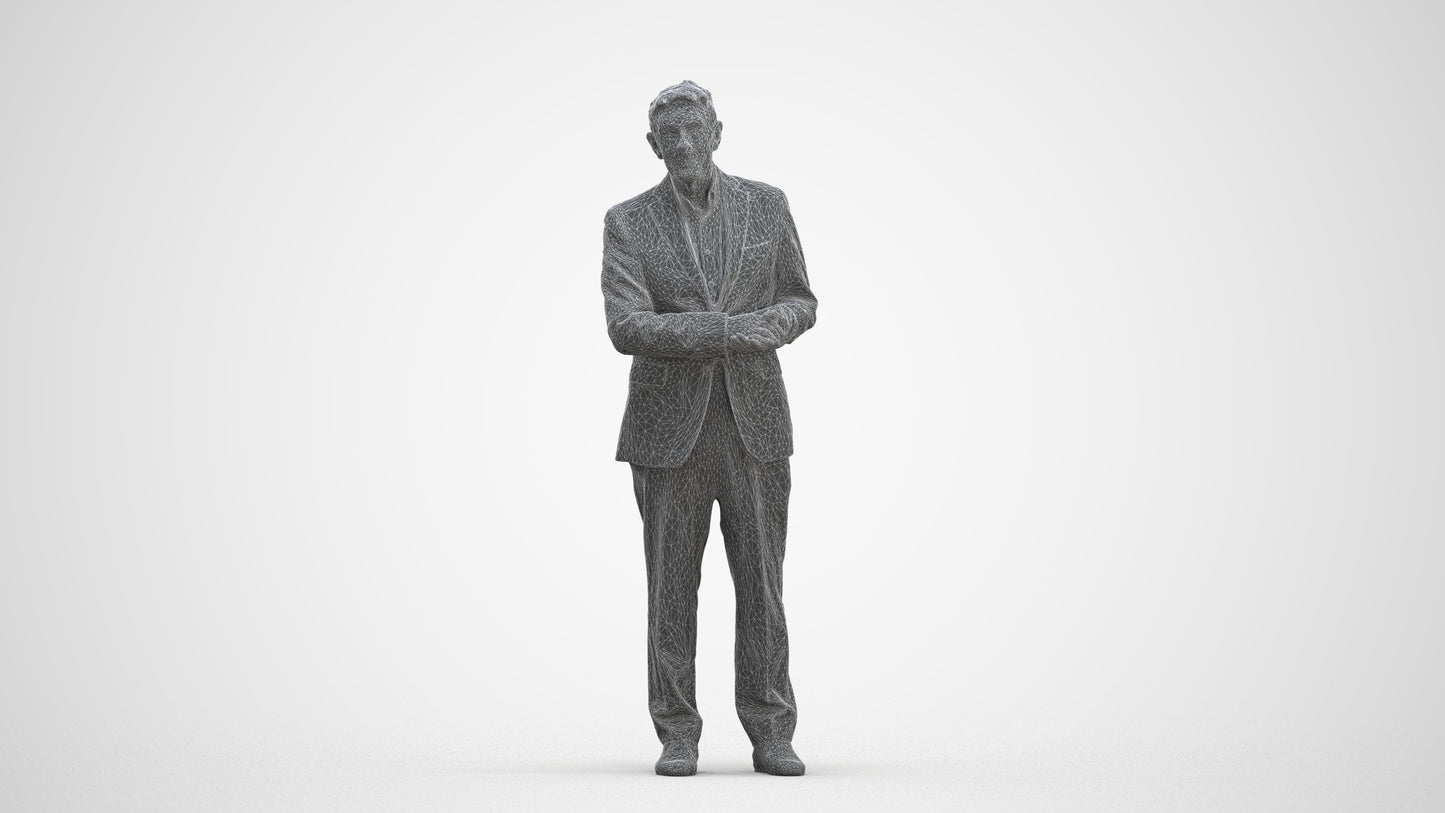 scanned 3D senior man business, photogrammetry people for Enscape and V-Ray, three-quarter front view render