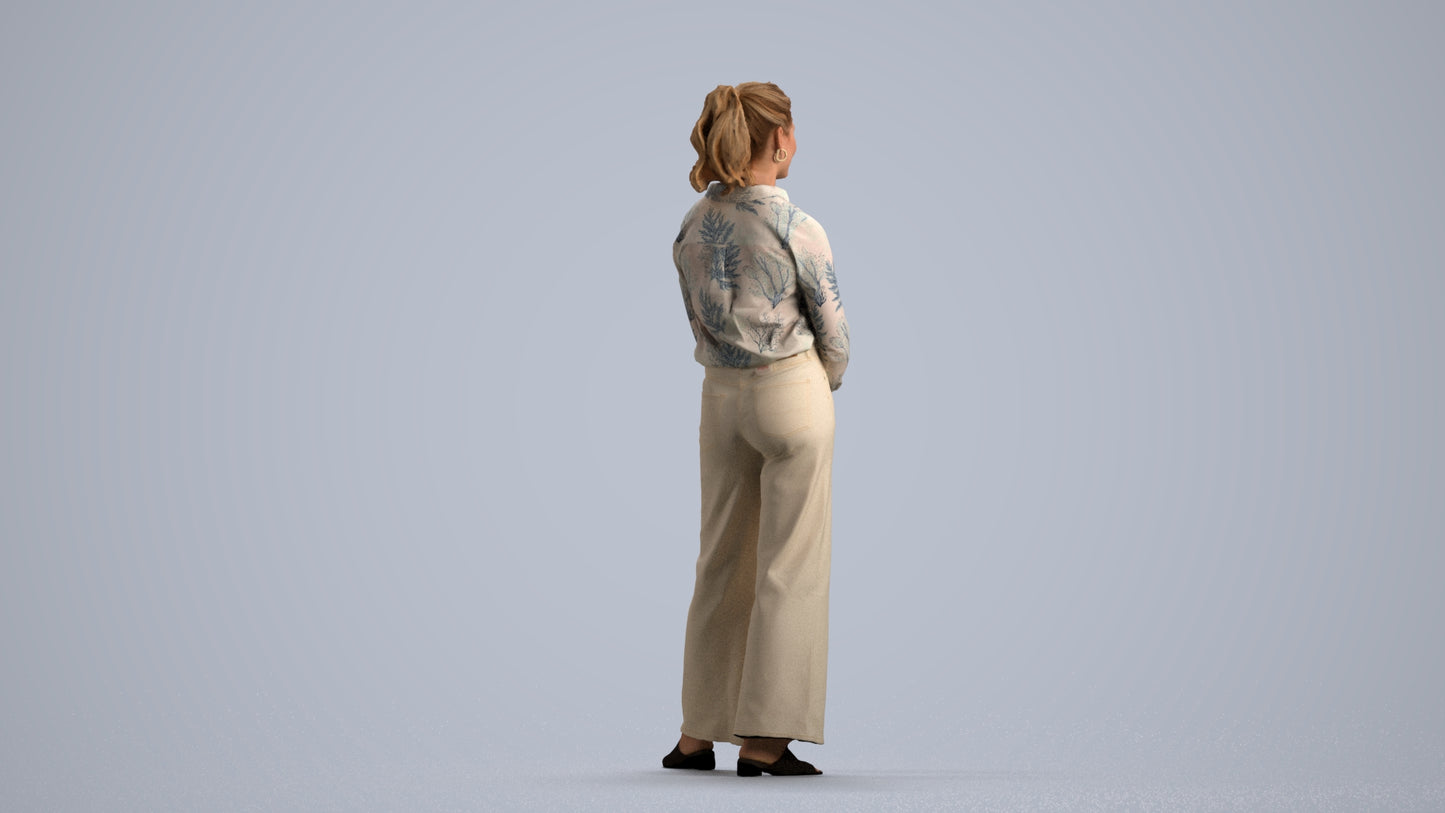 3D people model woman casual standing, scanned human for 3ds Max rendering, front view render
