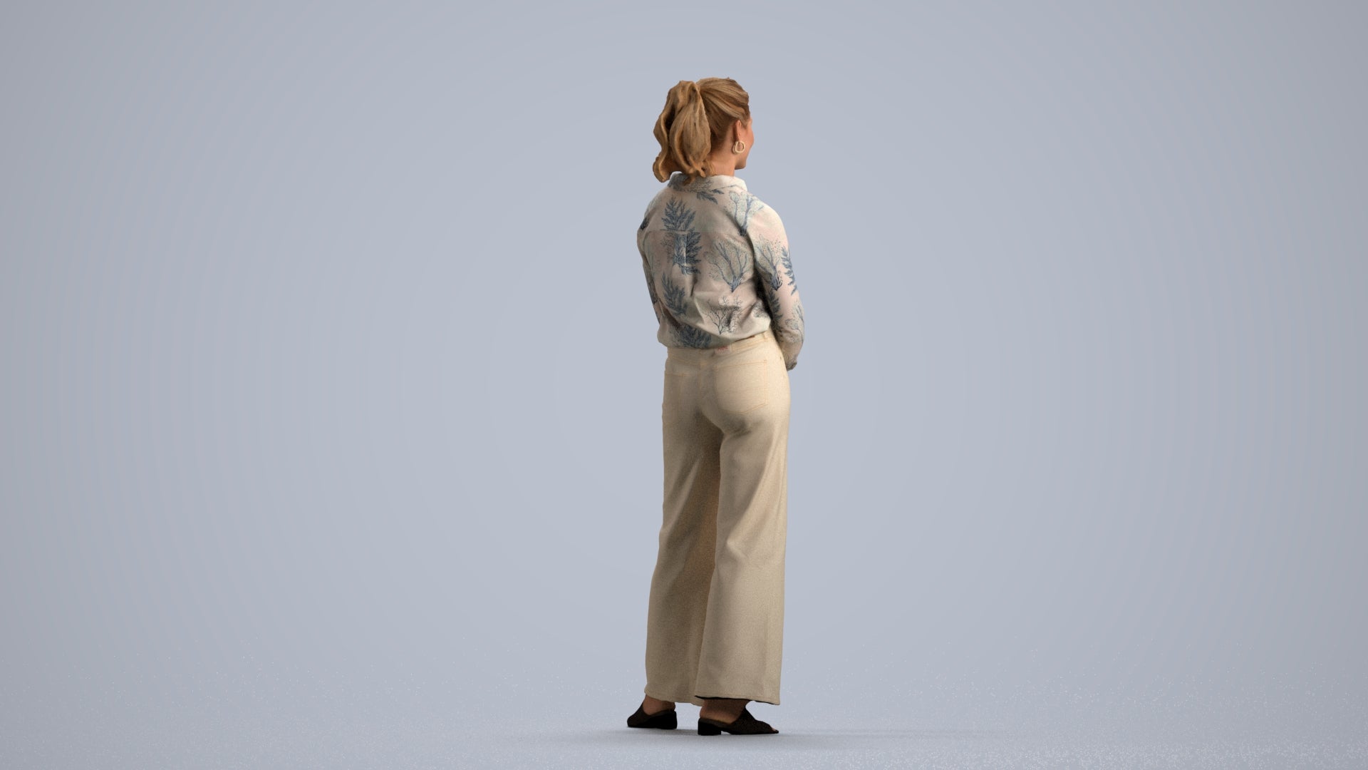 3D people model woman casual standing, scanned human for 3ds Max rendering, front view render