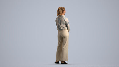 3D people model woman casual standing, scanned human for 3ds Max rendering, front view render