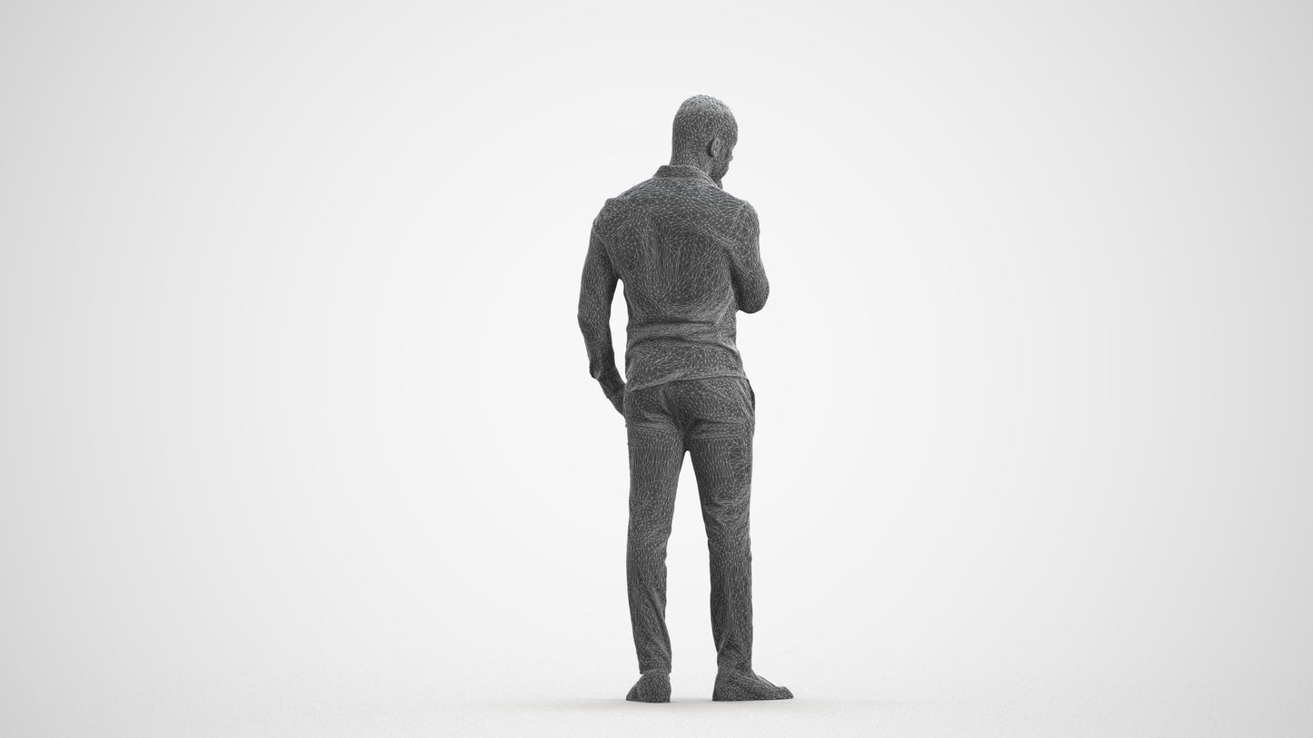 scanned 3D man business standing, photogrammetry people for Enscape and V-Ray, wireframe front view