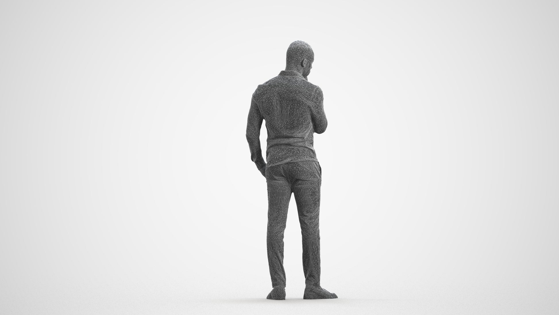 scanned 3D man business standing, photogrammetry people for Enscape and V-Ray, wireframe front view