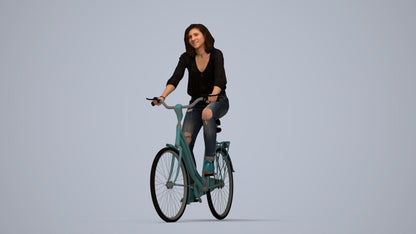 realistic 3D woman casual cycling, scanned archviz people for Blender and 3ds Max, top-down view render
