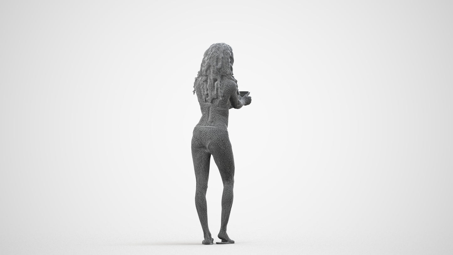 realistic 3D people woman pool, render-ready for V-Ray and Corona, FBX OBJ, wireframe side view