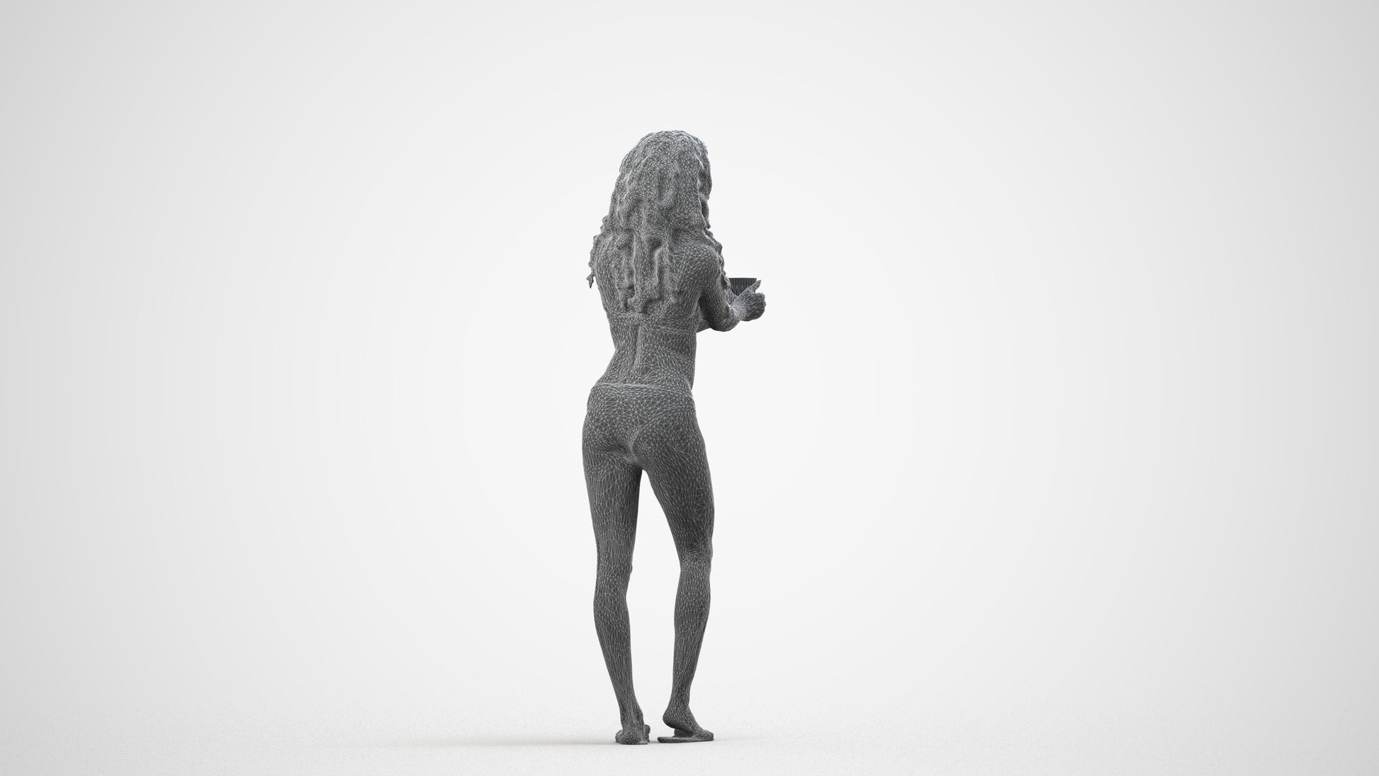 realistic 3D people woman pool, render-ready for V-Ray and Corona, FBX OBJ, wireframe side view